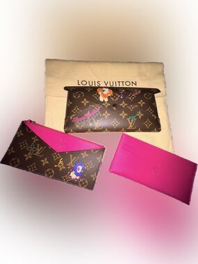 Louis Vuitton Brown Monogram Wallet Trio with Hot Pink Interior